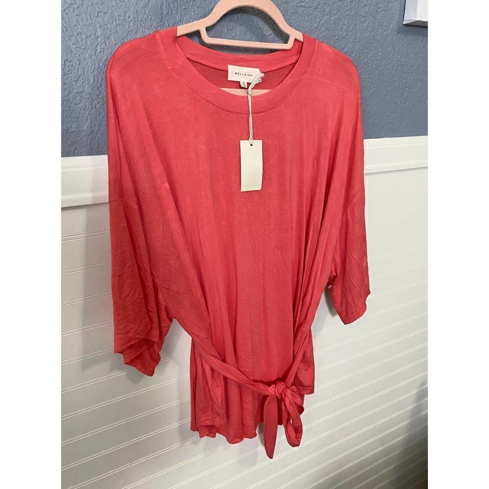 Melloday Red 3/4 Sleeve Tie Blouse